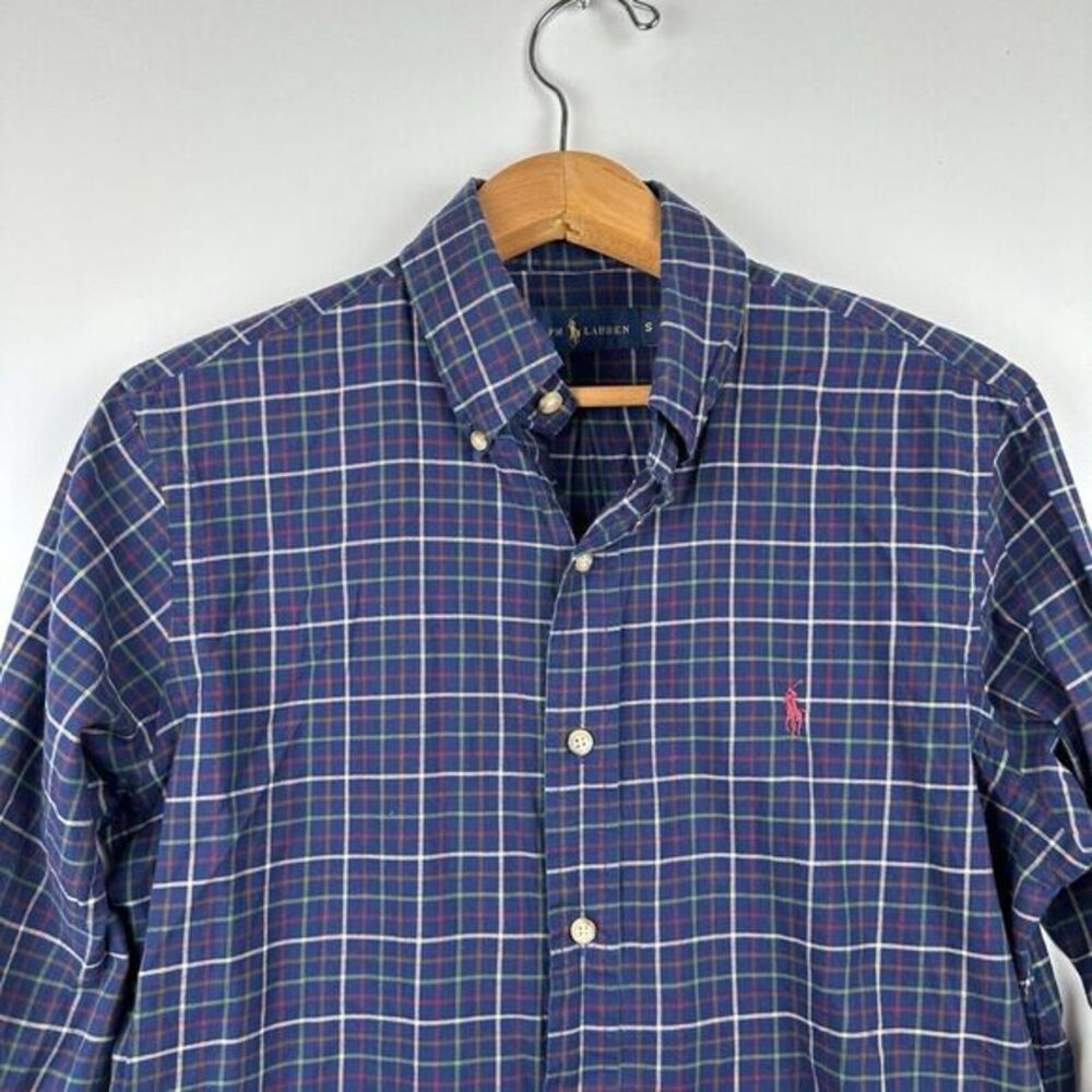 Ralph Lauren Shirt Mens Small Blue Red Green Plaid Red Pony Logo‎ Button Up